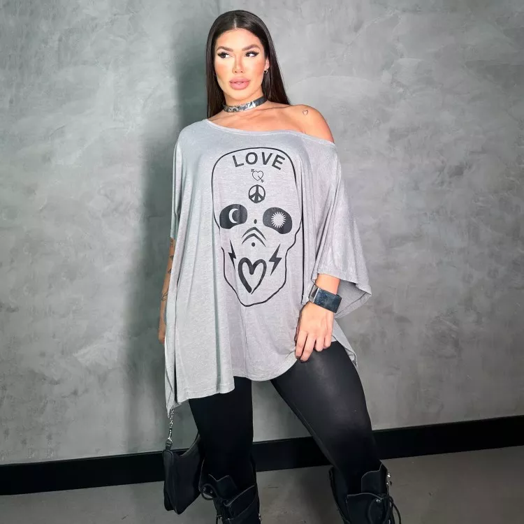 Kaftan Cinza Caveira Love - Cinza