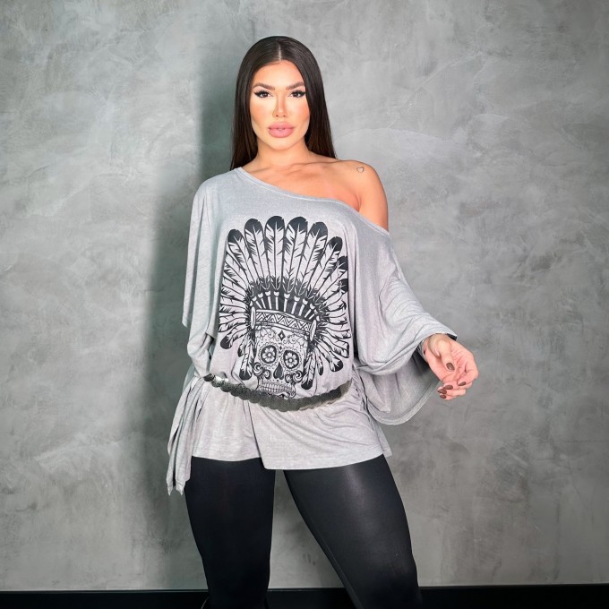 Kaftan Cinza Caveira Índio