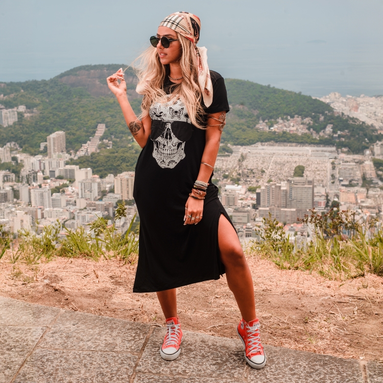 Vestido Midi Caveira Old Skull
