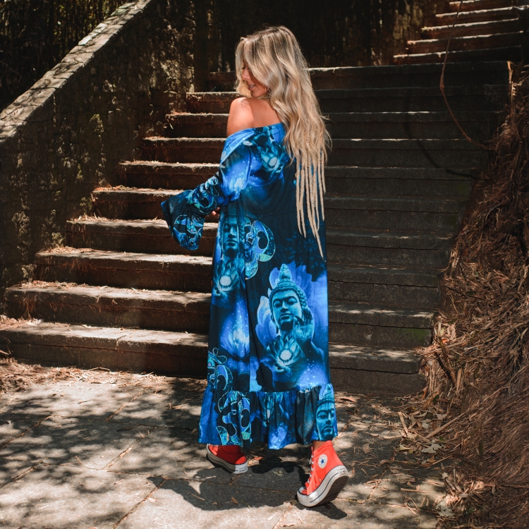 Kimono Longo Buda Azul