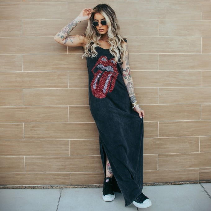 Vestido Longo Estonado Stones Cravejado