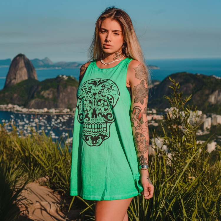 T-dress RGT Verde Marmorizado Caveira Mexicana
