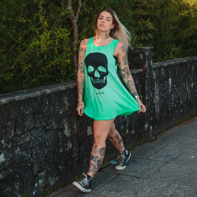 T-dress RGT Verde Marmorizado Caveira